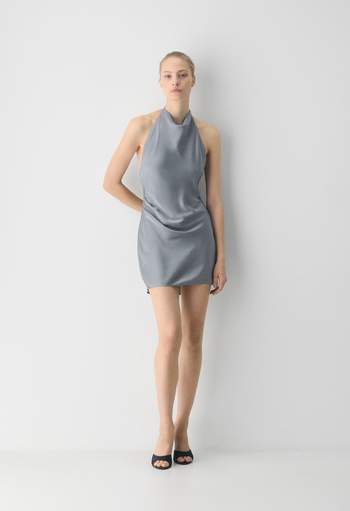 Audience Satin Mini Halter Dress - RIVERSTONE GREY