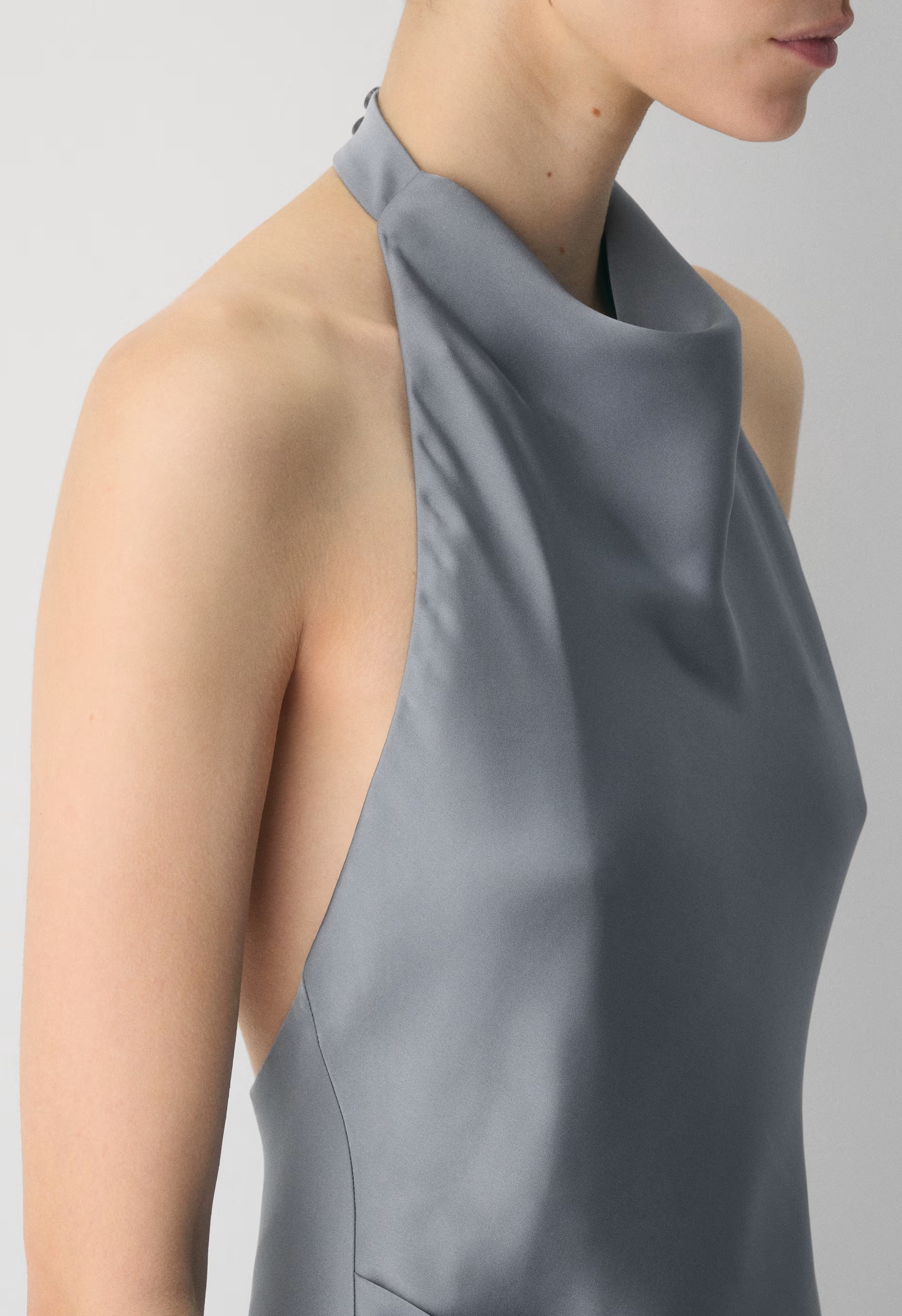 Audience Satin Mini Halter Dress - RIVERSTONE GREY