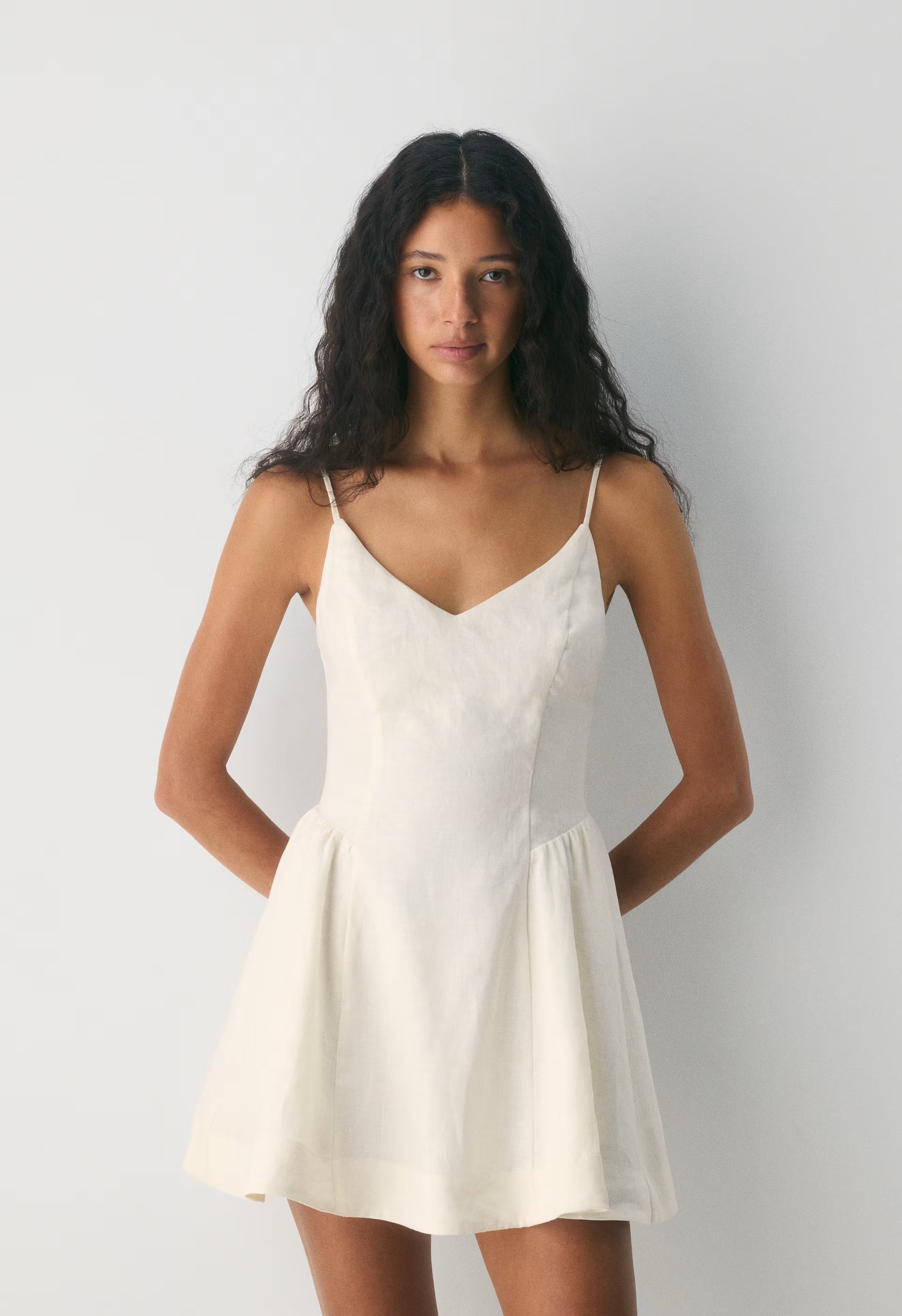 Technique Linen Mini Dress - LIGHT BIRCH