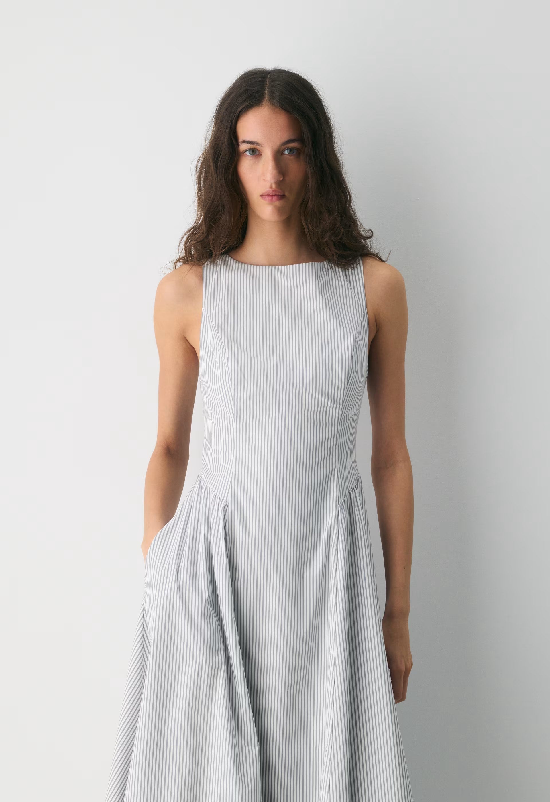 Tina Poplin Dress - CRMN STRP WT/VNTG NVY