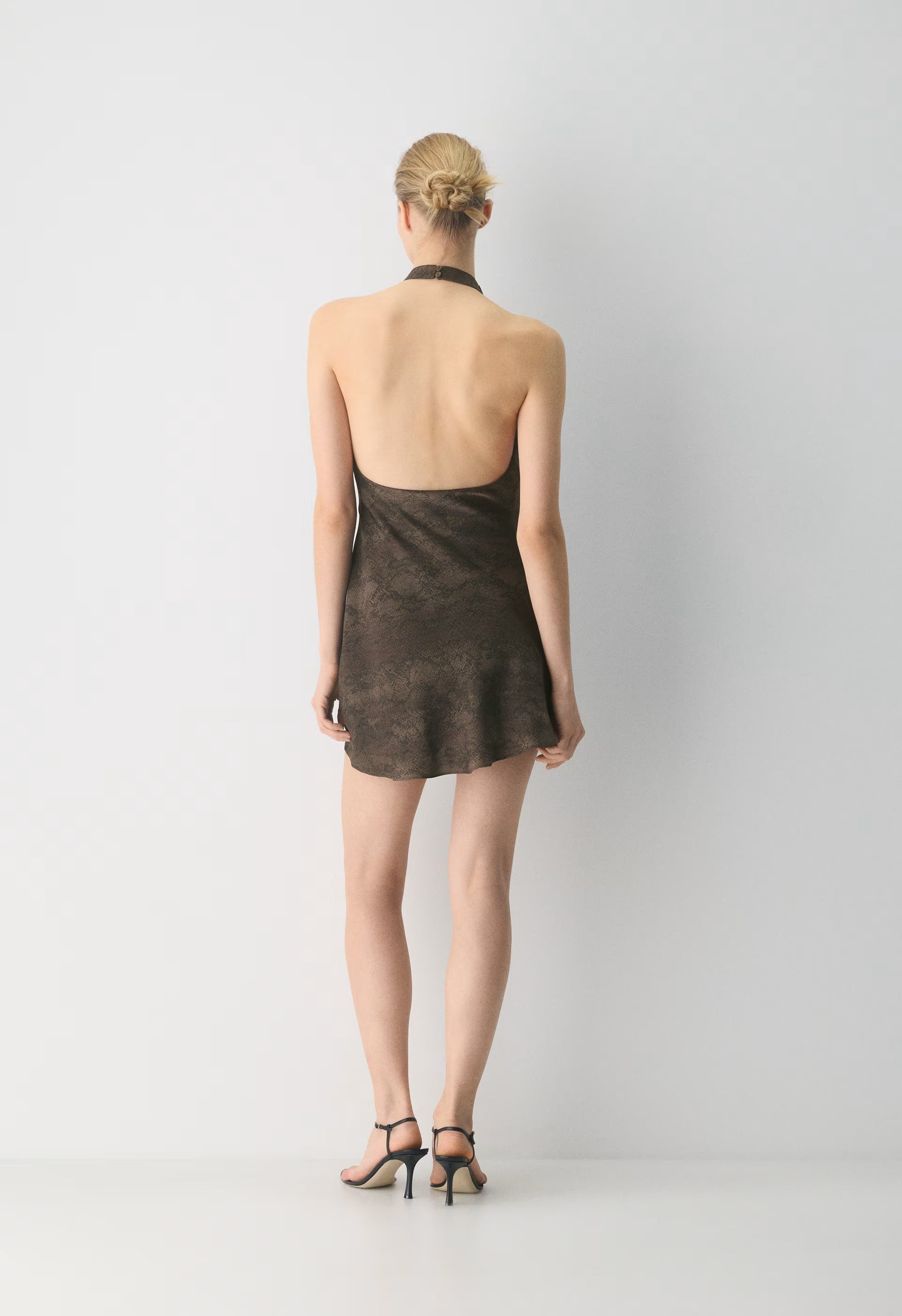 Audience Satin Mini Halter Dress - RICH MOCHA BRN/ TONAL