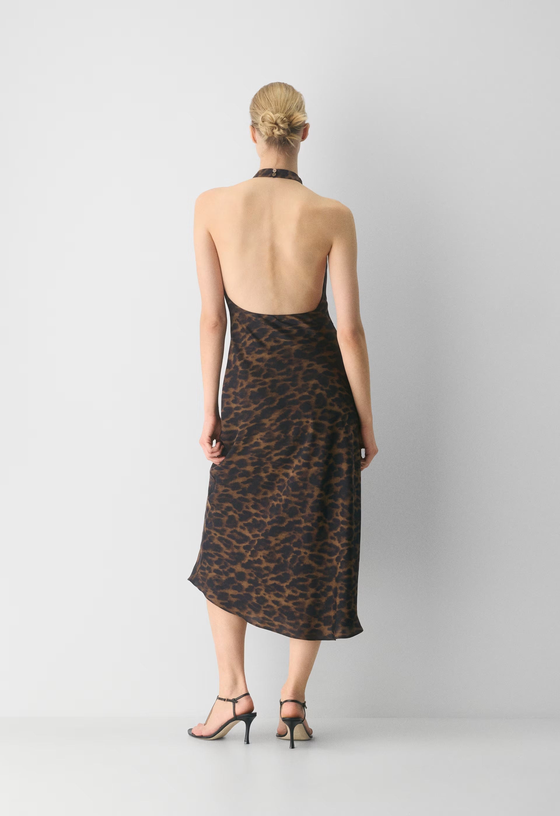 Audience Satin Maxi Halter Dress - CELLO BROWN /BLACK