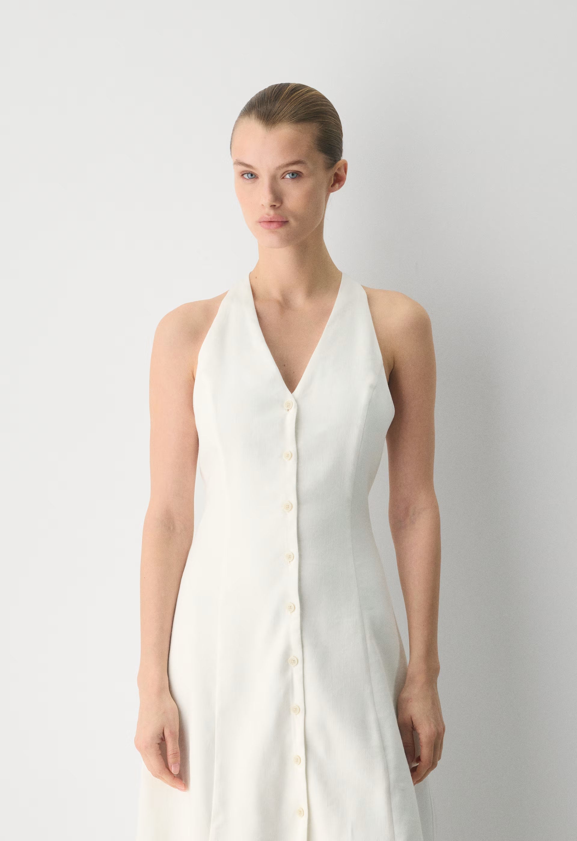 Ventura Linen Halter Dress - LIGHT BIRCH