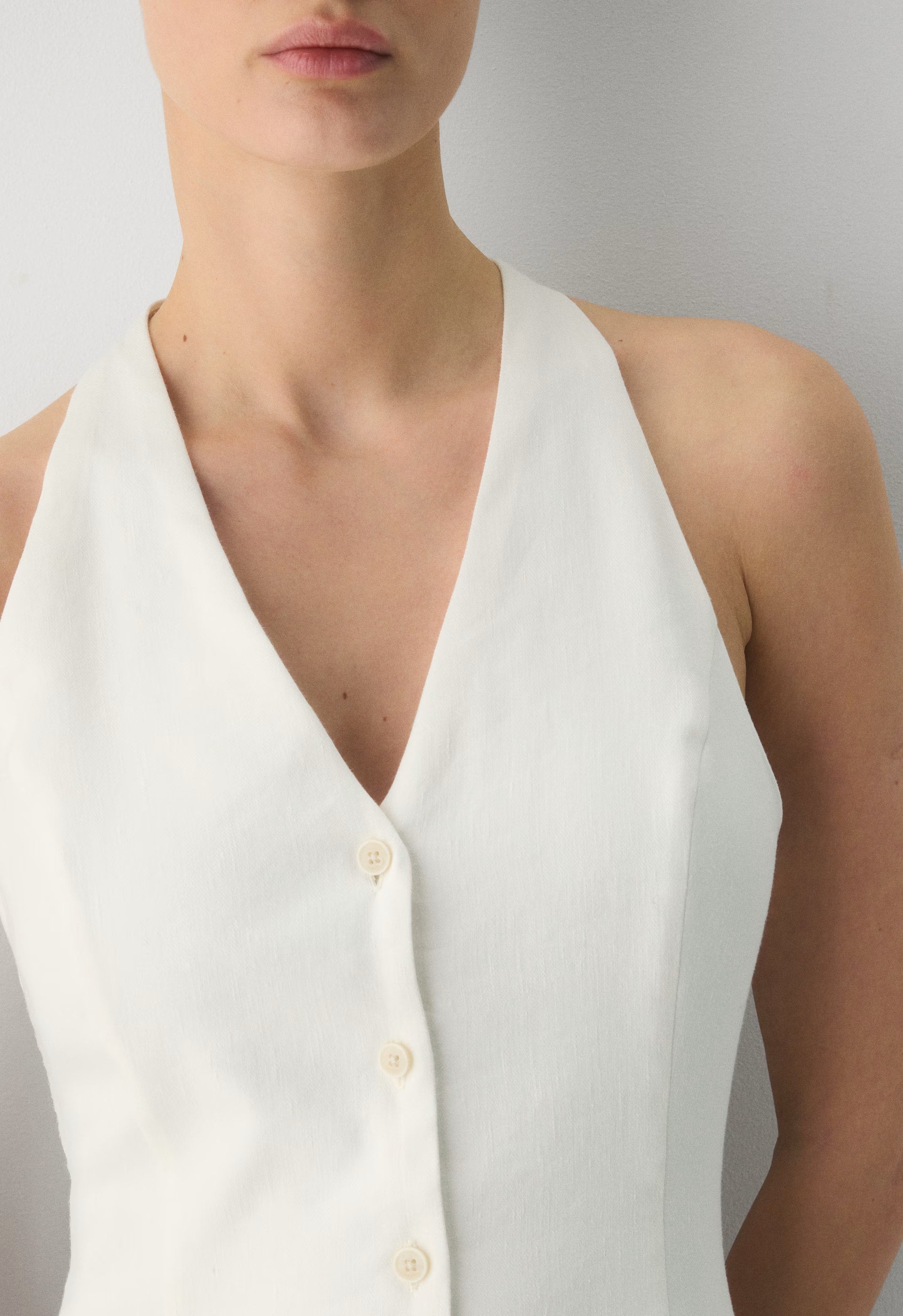 Ventura Linen Halter Dress - LIGHT BIRCH