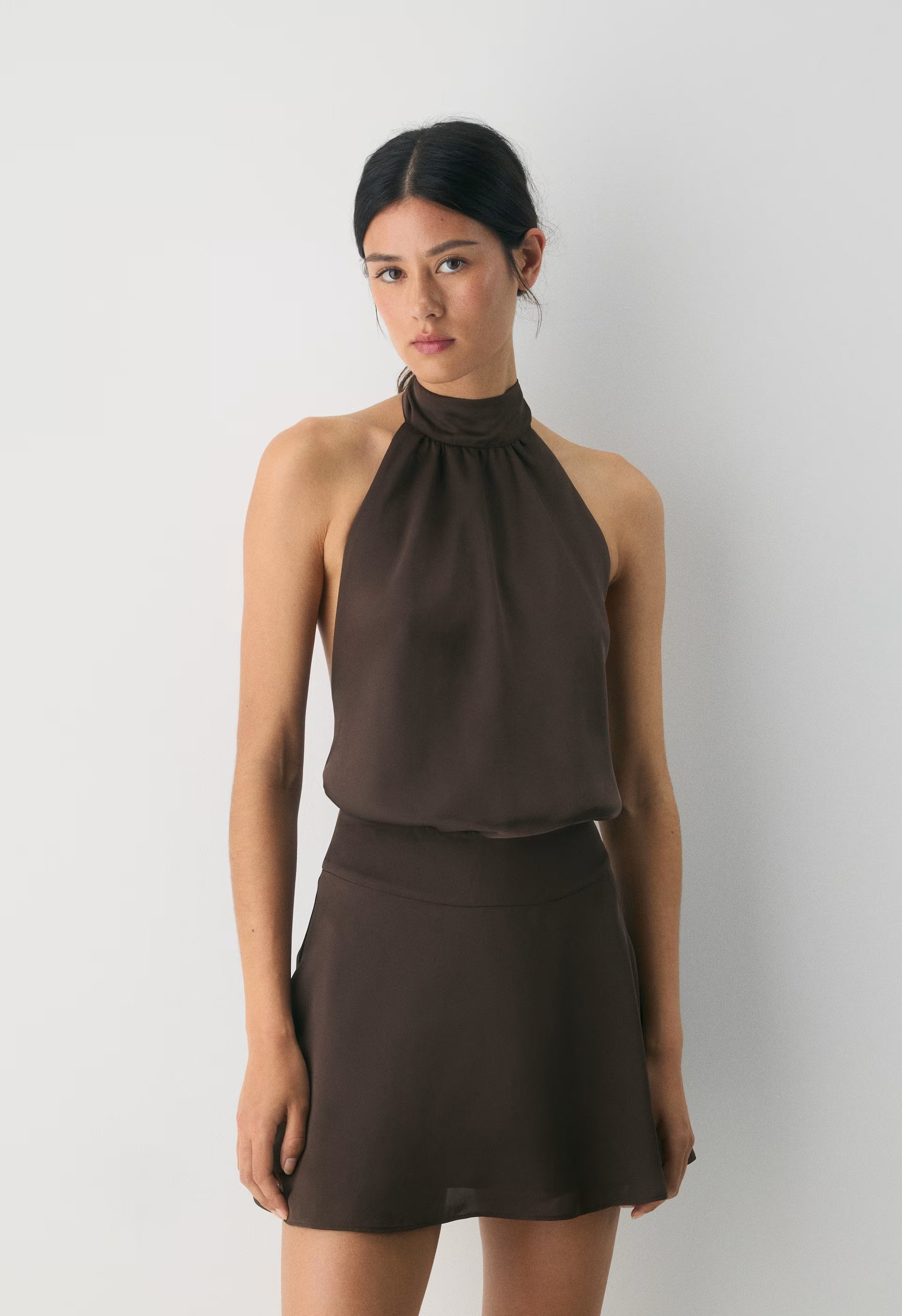 Posse Satin Dress - RICH MOCHA BROWN