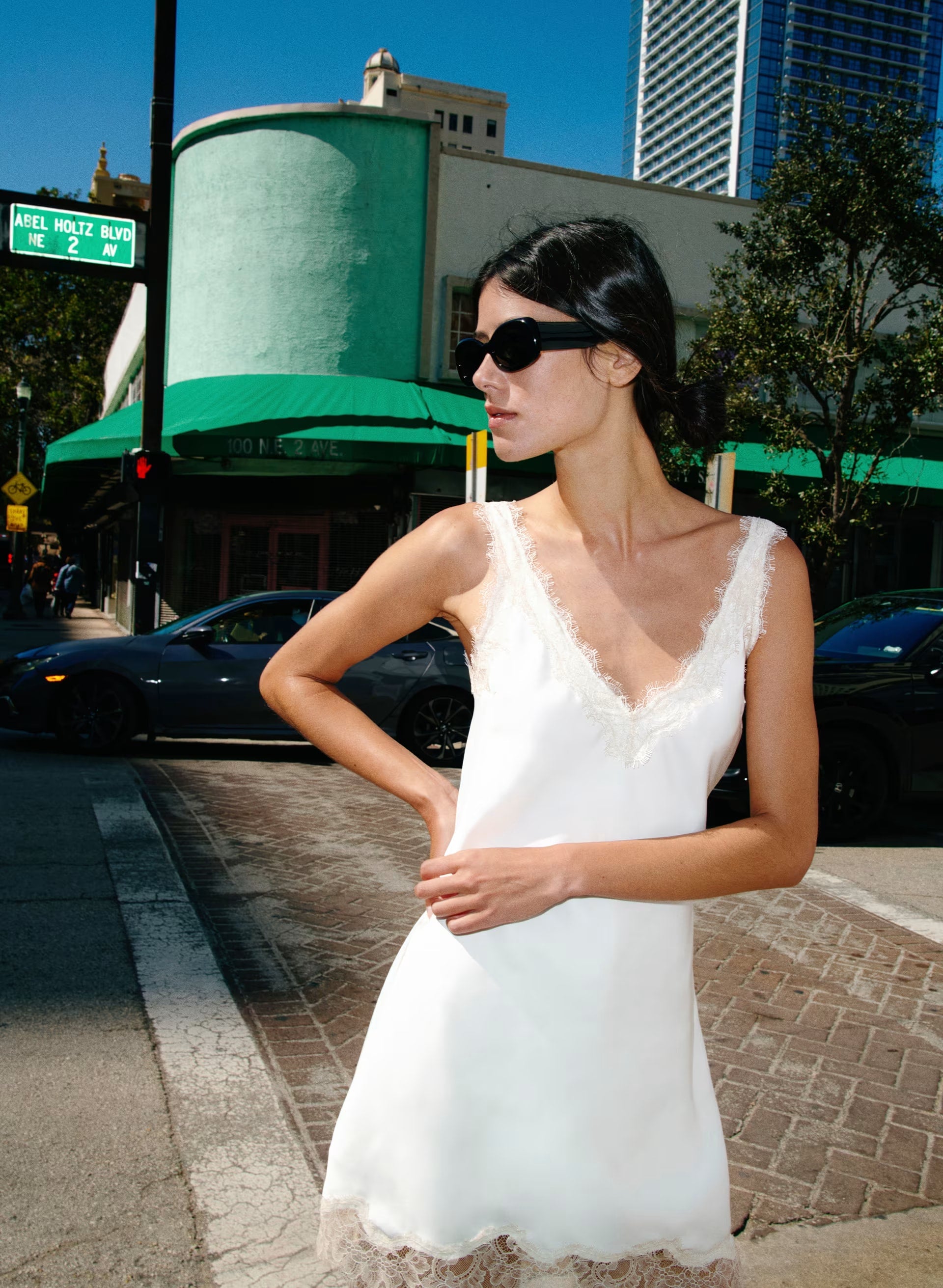 Suite Satin Dress - LT BR/SPKLG CHMPGN