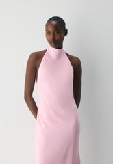 Tidal Satin Halter Dress - MILKSHAKE PINK