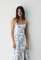 Barrafina Linen Dress - WHITE/ FR BLUE