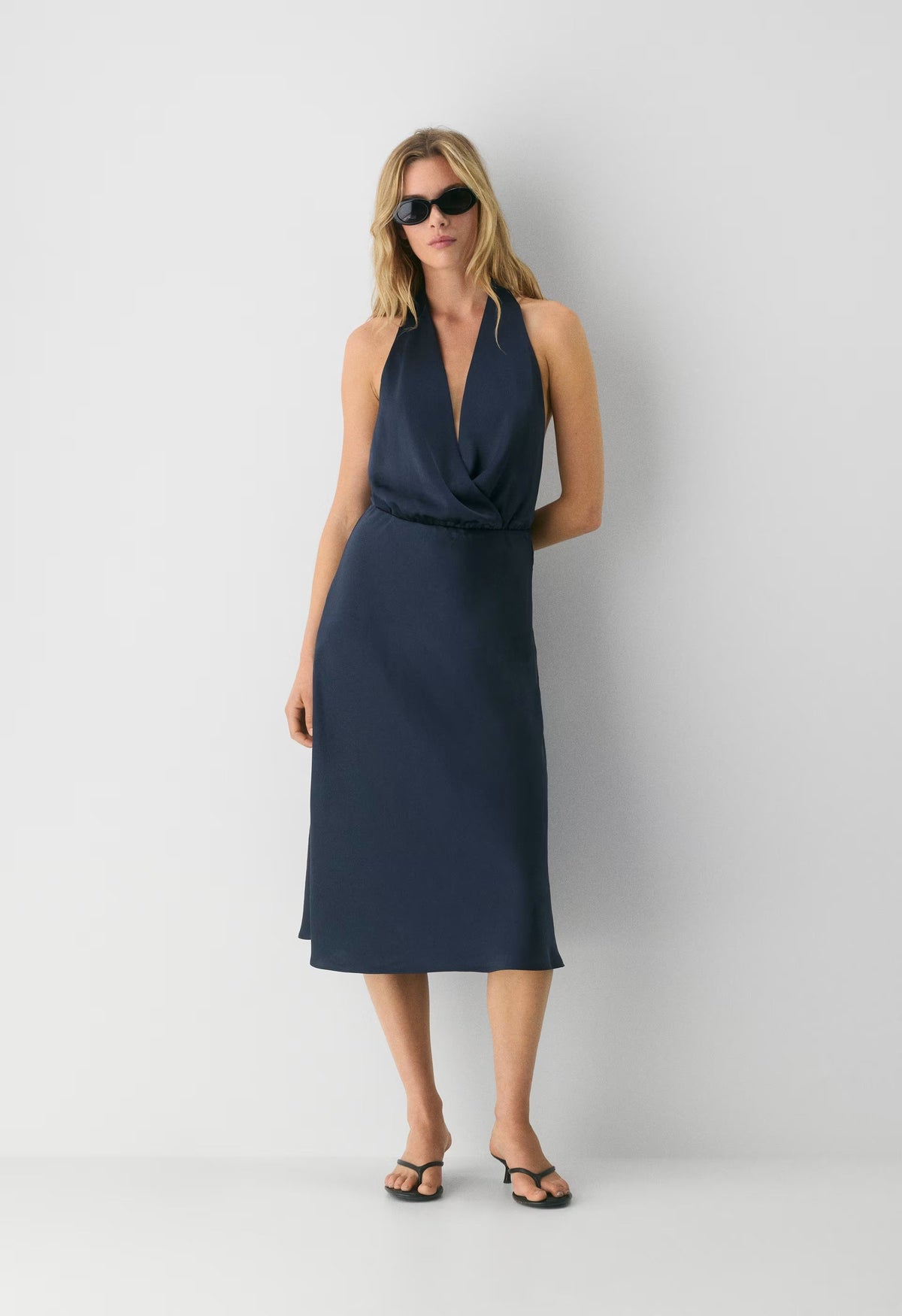 Sprig Satin Halter Dress - ADMIRAL