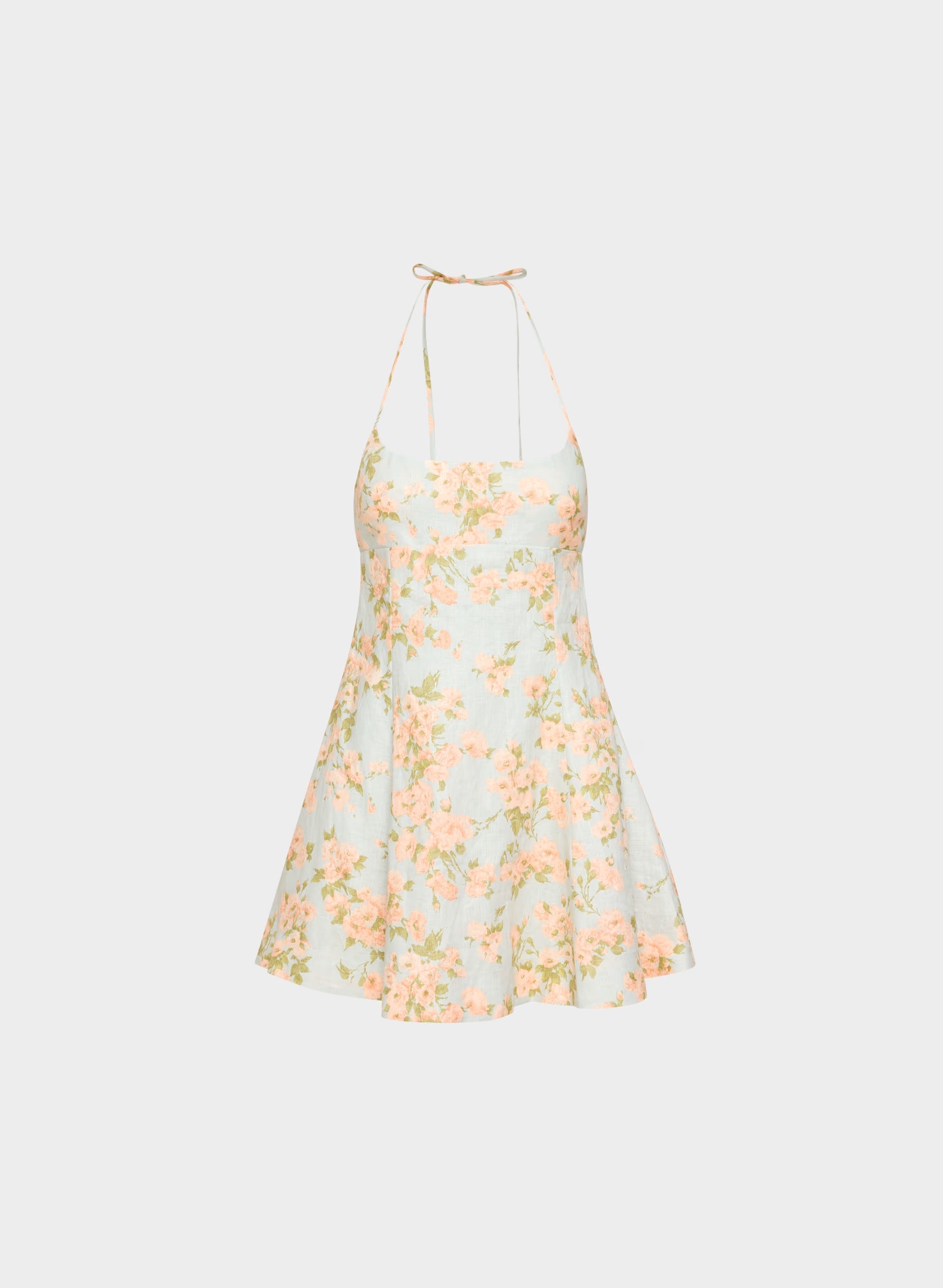 Abundance Linen Halter Dress - AGAVE GREEN/SOFT PEACH