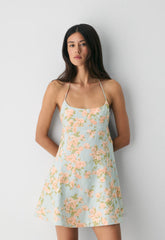 Abundance Linen Halter Dress - AGAVE GREEN/SOFT PEACH