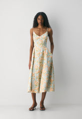 Technique Linen Dress - AGAVE GREEN/SOFT PEACH