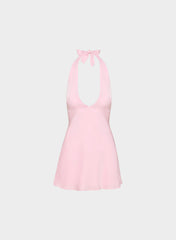 Nightscape Satin Halter Micro Dress - MILKSHAKE PINK
