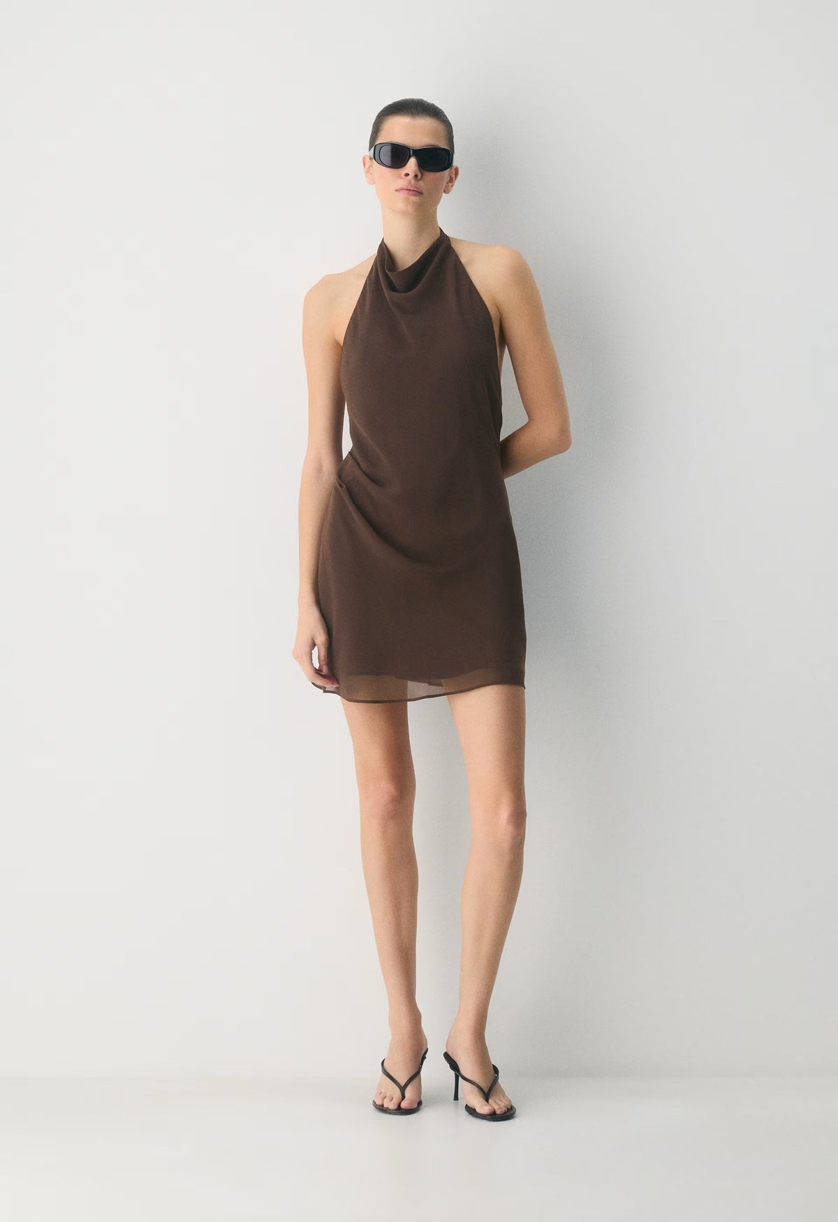 Fête Chiffon™ Audience Mini Halter Dress - RICH MOCHA BROWN