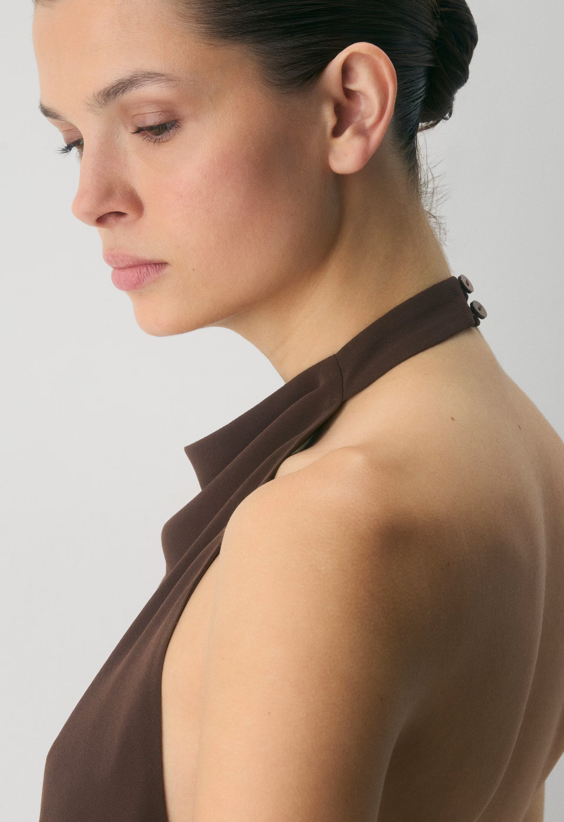 Fête Chiffon™ Audience Mini Halter Dress - RICH MOCHA BROWN