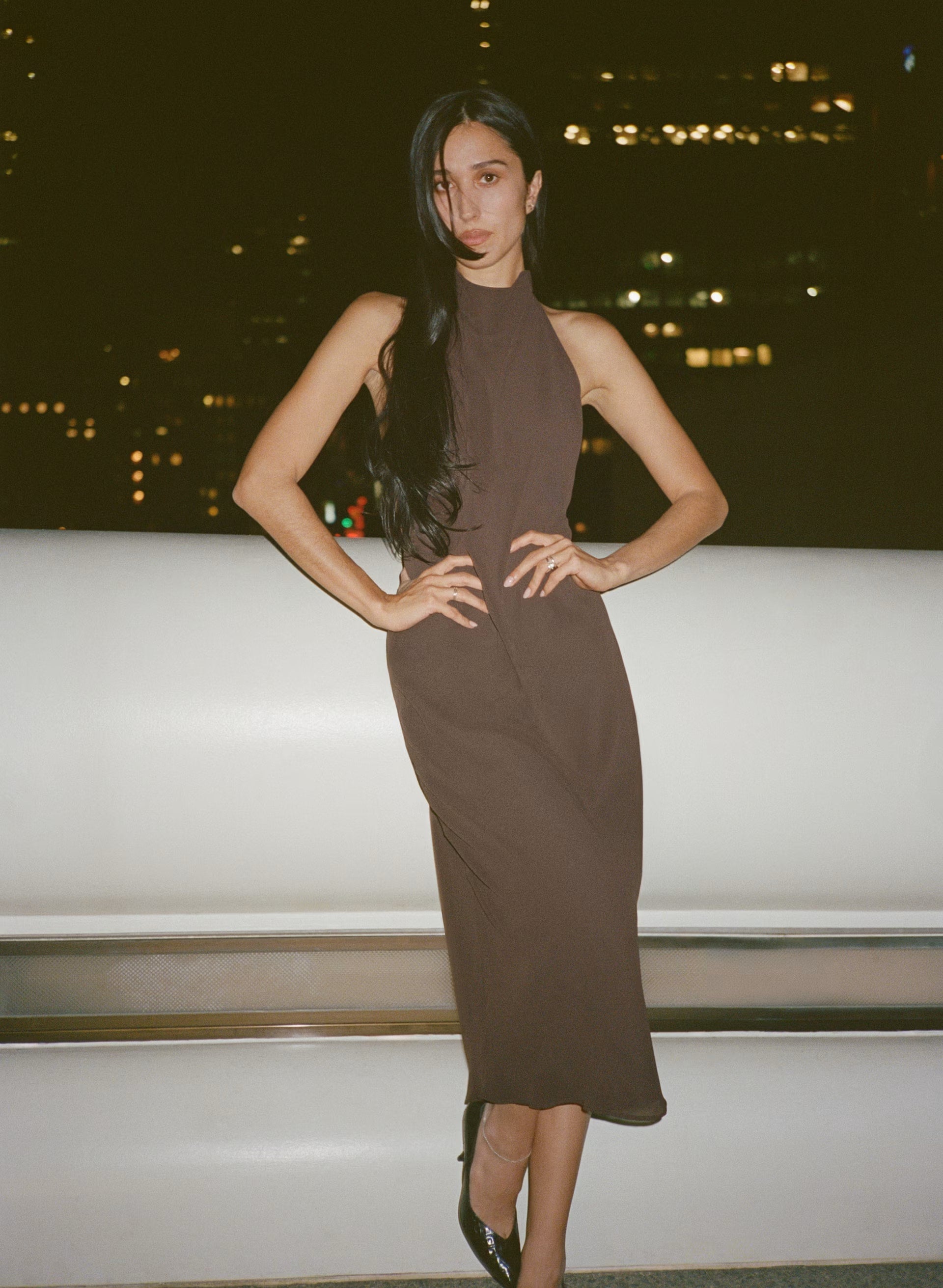 Fête Chiffon™ Audience Halter Dress - RICH MOCHA BROWN