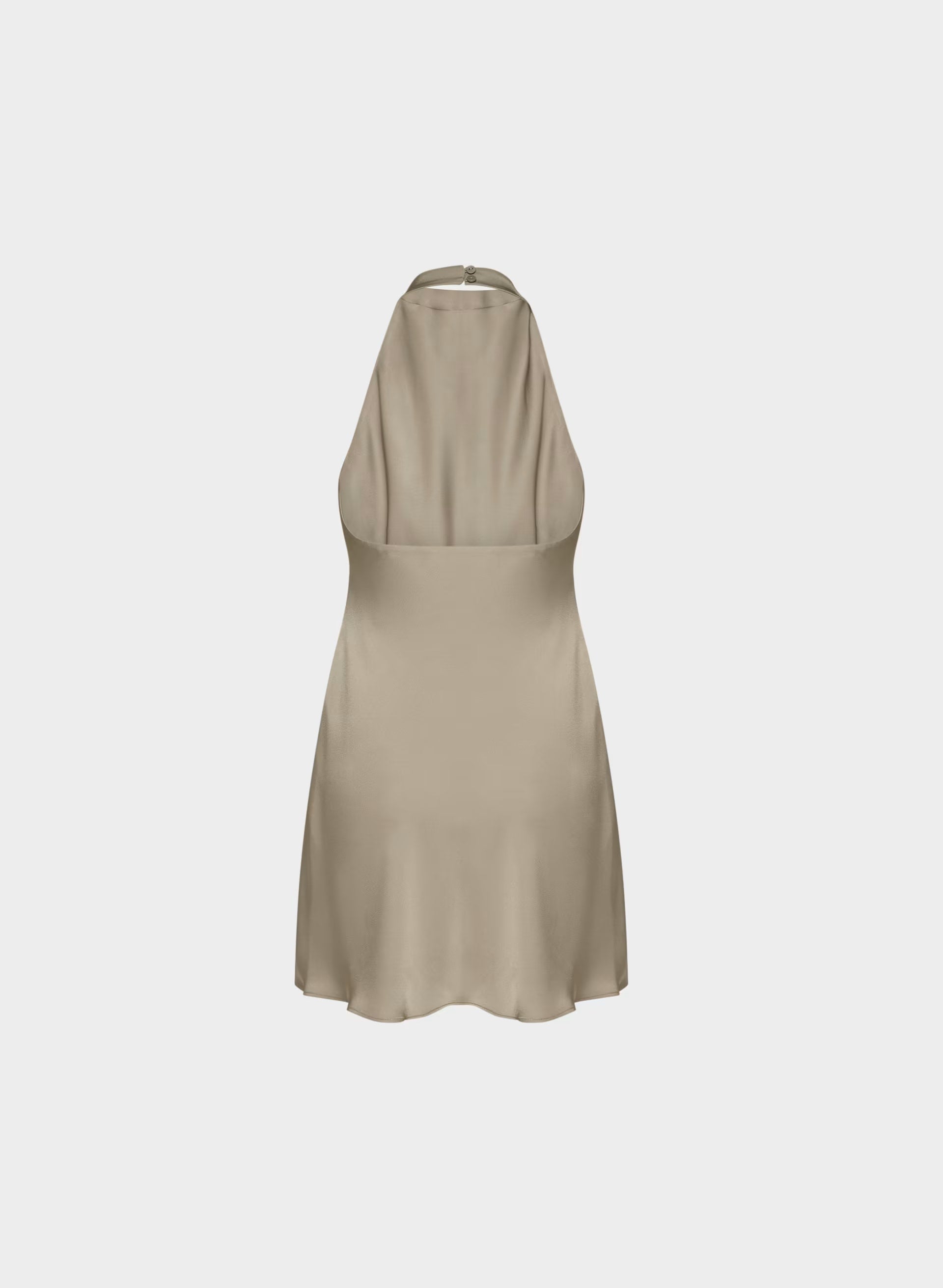 Audience Satin Mini Halter Dress - NOMAD TAUPE