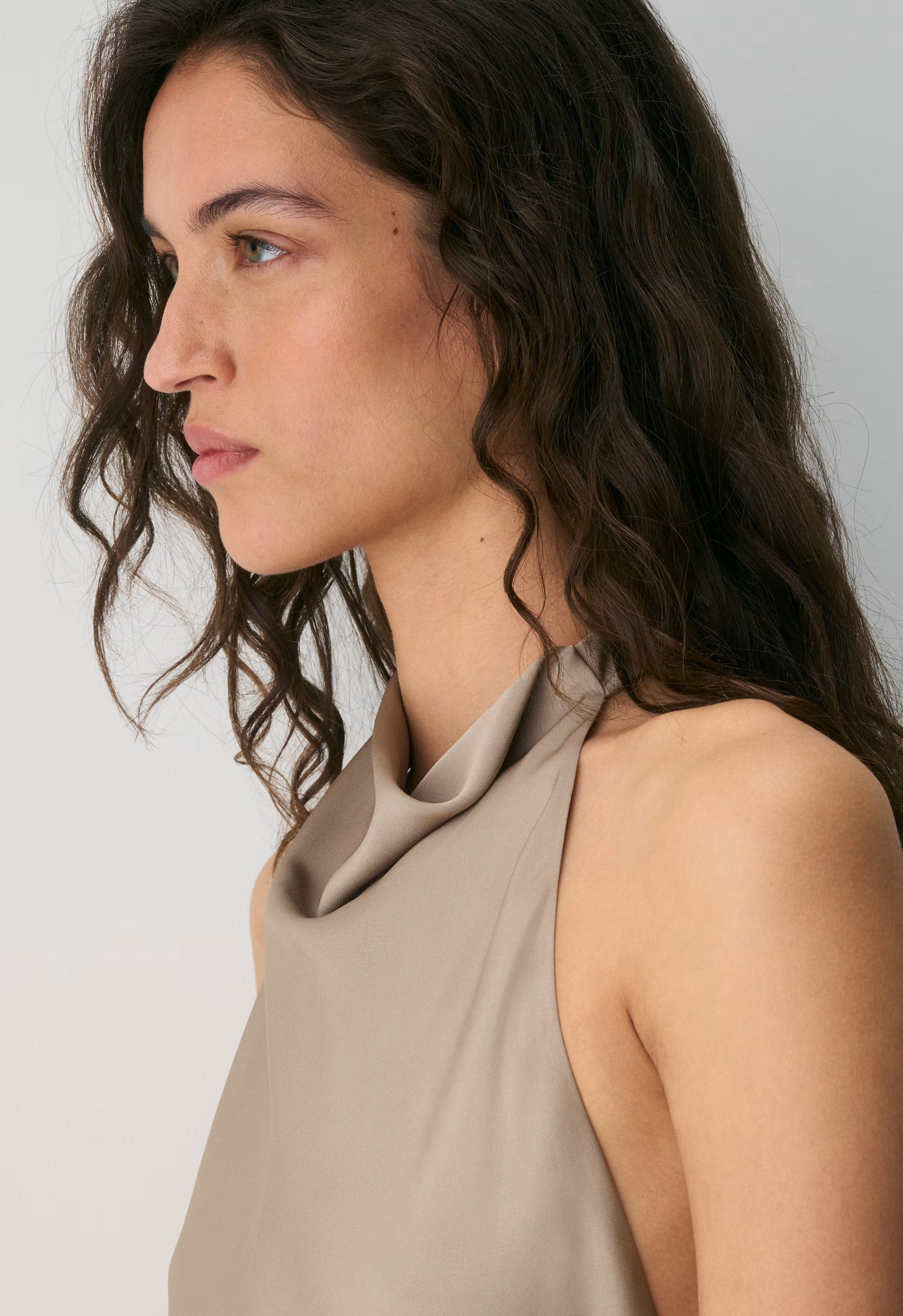 Audience Satin Mini Halter Dress - NOMAD TAUPE