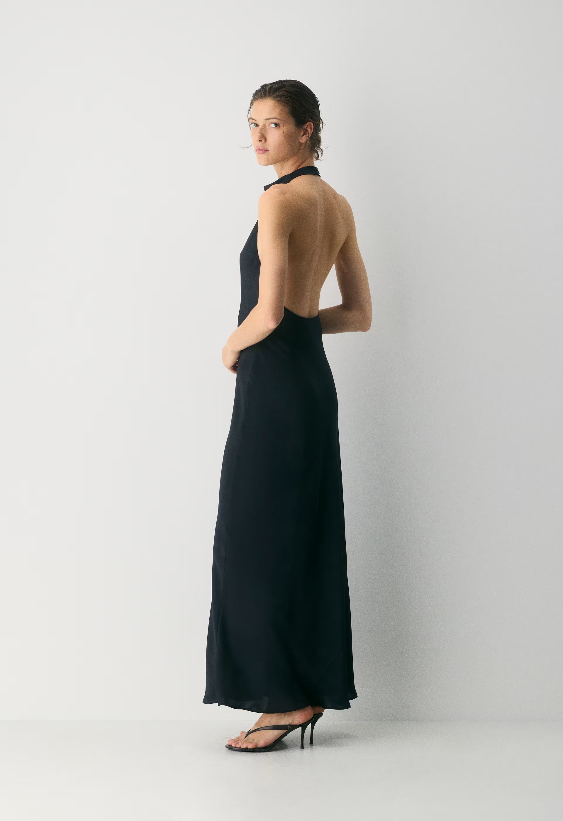 Audience Satin Full Halter Dress - BLACK