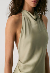 Audience Satin Full Halter Dress - MARTINI OLIVE