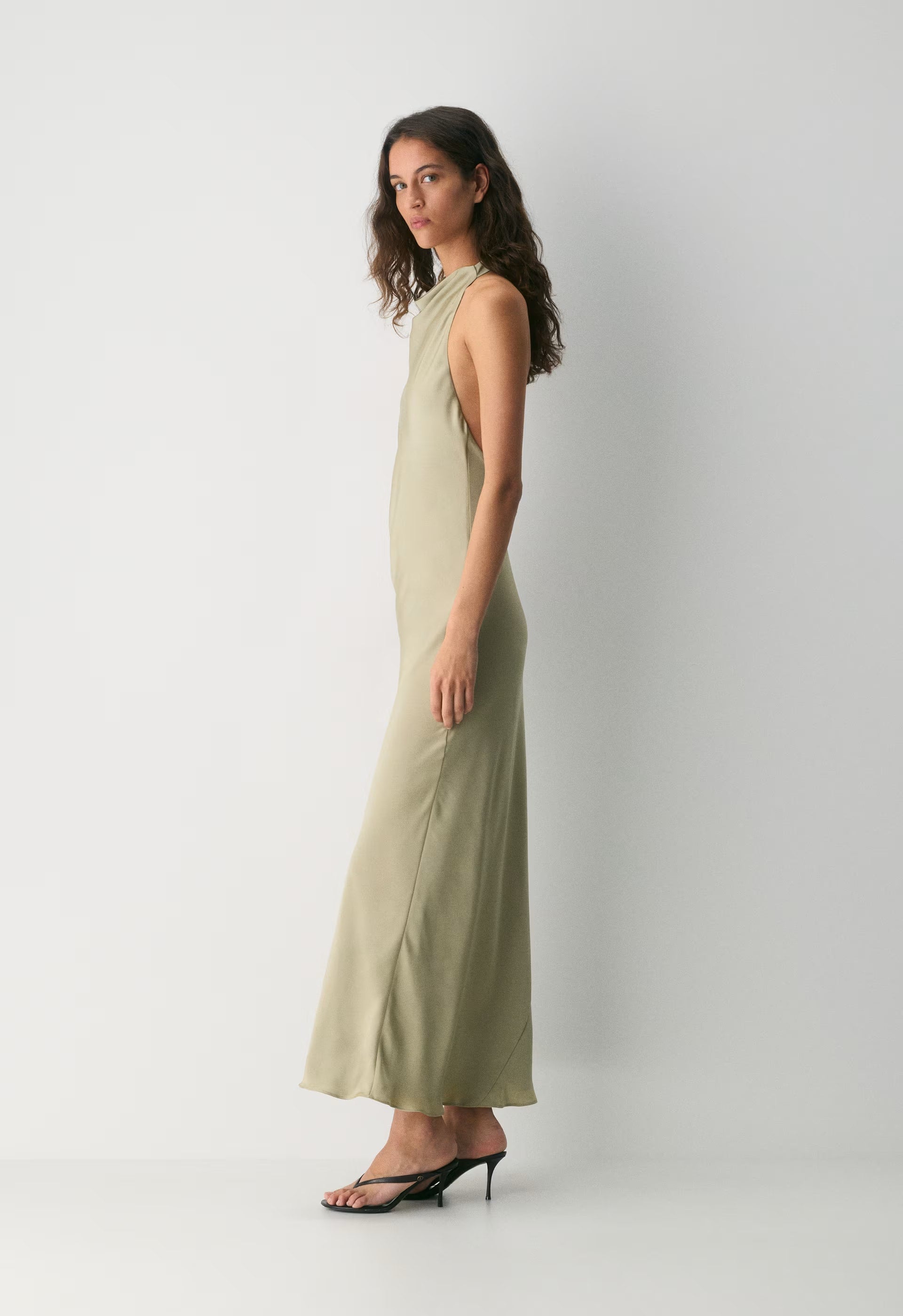 Audience Satin Full Halter Dress - MARTINI OLIVE
