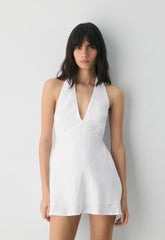 Nightscape Linen Halter Micro Dress - WHITE