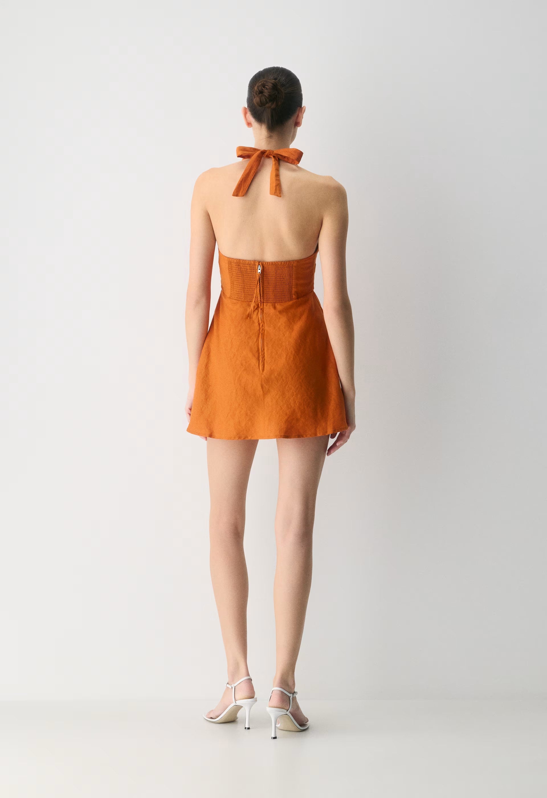 Nightscape Linen Halter Micro Dress - MESA ORANGE
