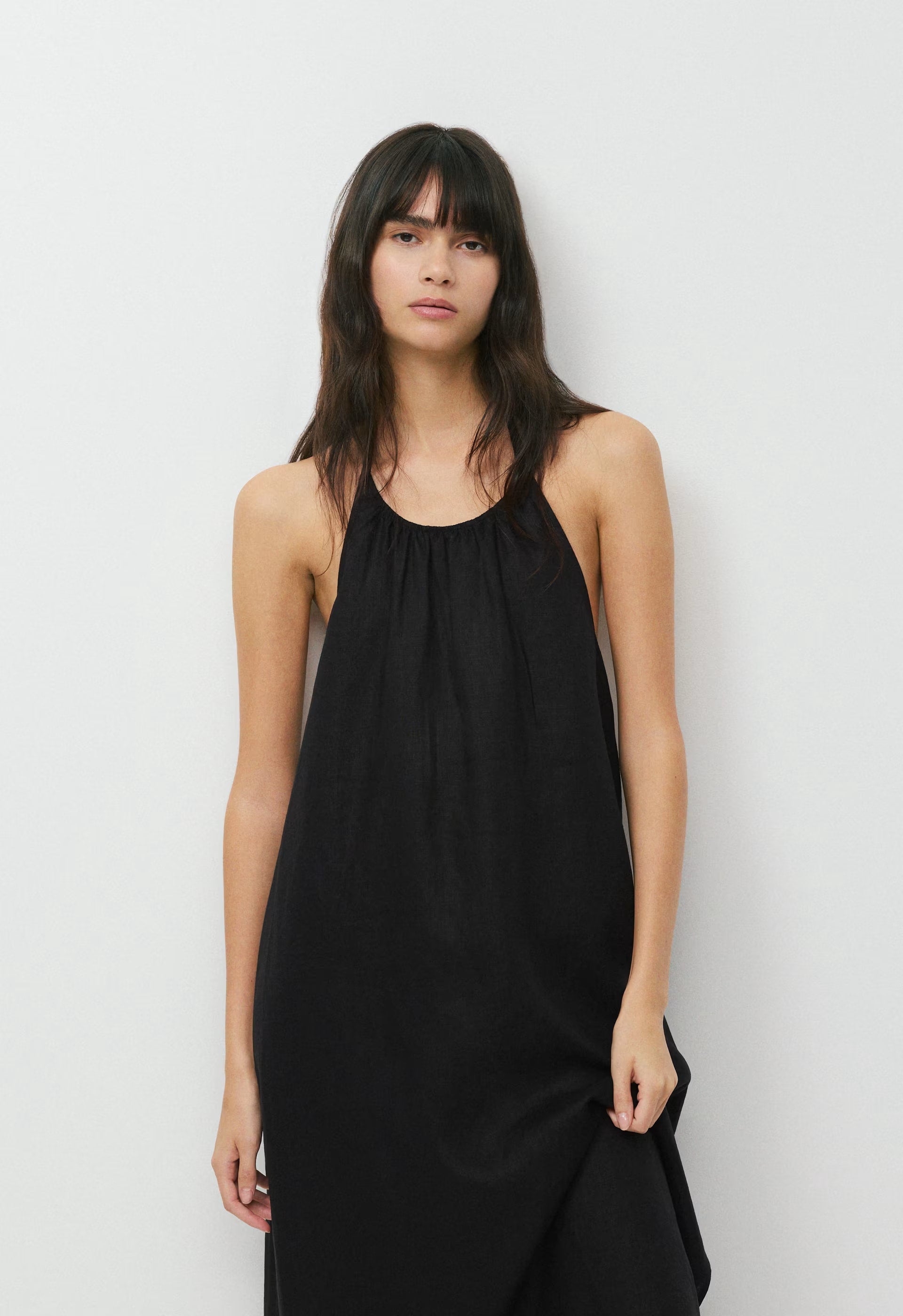 Sunpost Linen Halter Dress - BLACK