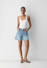Denim Forum The ‘90s Vintage Hi Mid-Thigh Denim Short - 7 YRS BLEU TABOO