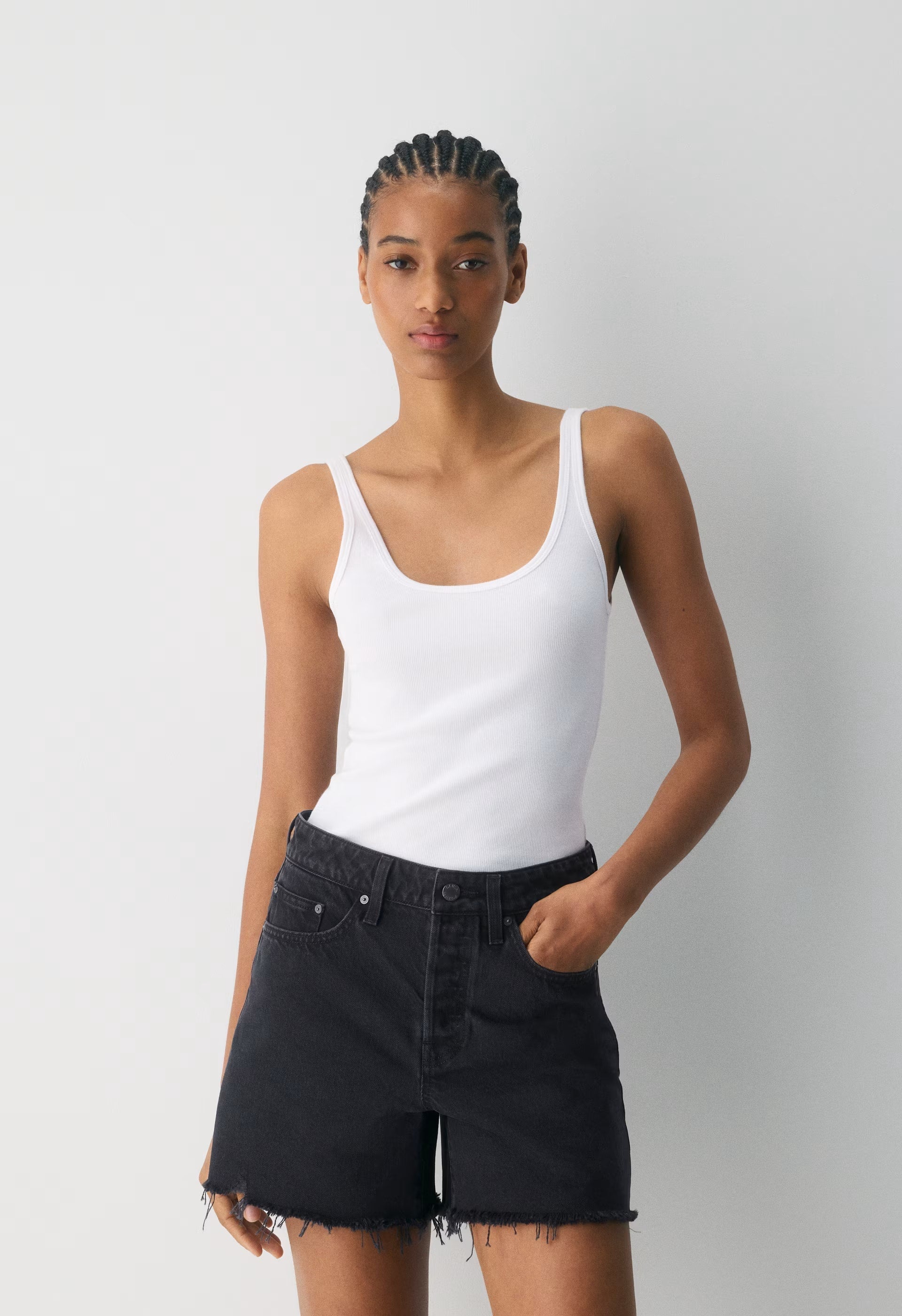 Denim Forum The Ex-Boyfriend Hi Mid-Thigh Denim Short - BLACK EYELINER